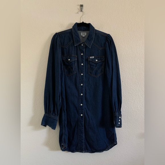 Wrangler Women's Long Balloon Sleeve Shirt Dress Pearl Snap Button Western Small - Picture 1 of 11